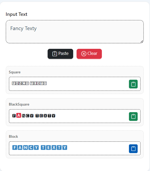 Square Text Generator hero interface with box letters