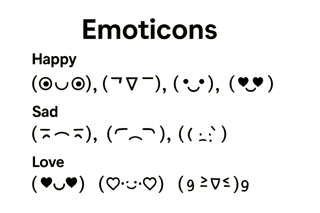 Emoticons Happy, Sad, Love, etc