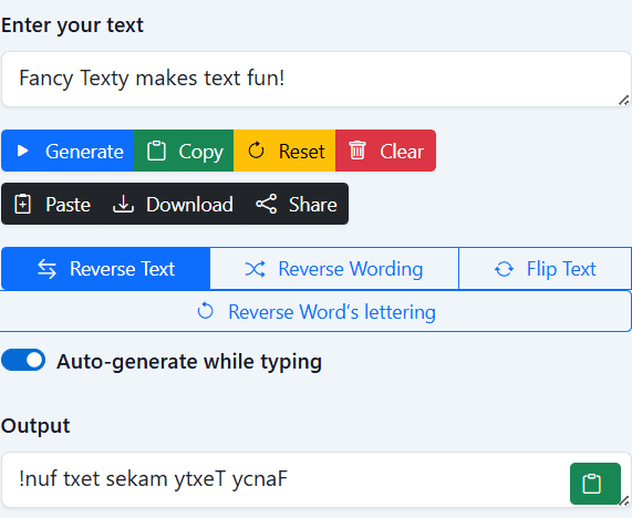 Reverse Text Generator clean hero interface and bold banner
