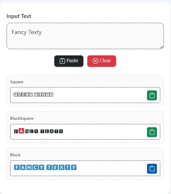 Square Text Generator hero interface with box letters
