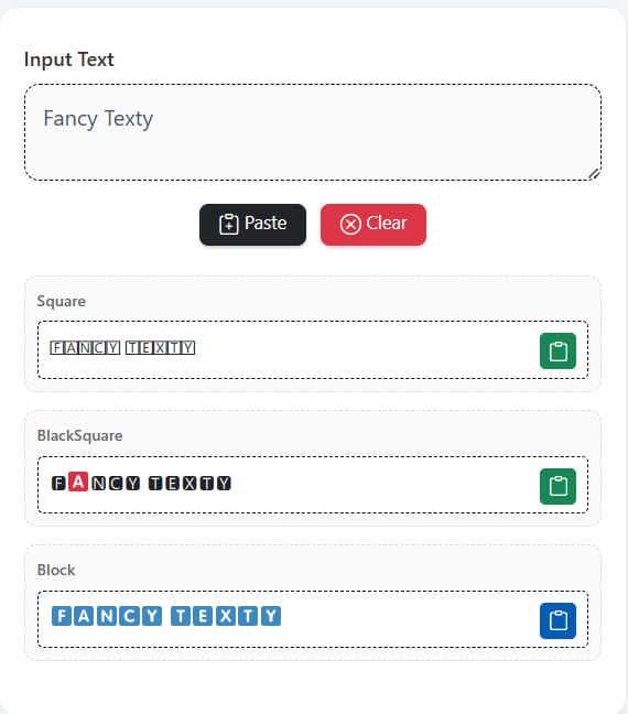 Square Text Generator hero interface with box letters